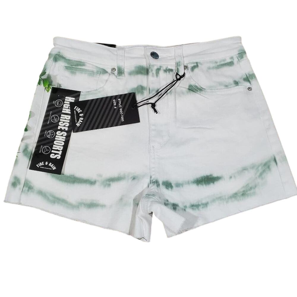 Fire & Rain High Rise Tie Dye Denim Shorts White Green DGC-7283 Size 8 NWT - Picture 1 of 8
